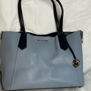 Michael Kors Blue and Black Tote Bag with Leather Handles